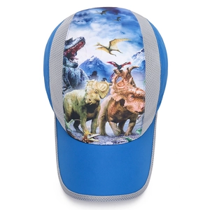 Casquette enfant séchage rapide avec imprimé dinosaure bleu et filet gris aéré