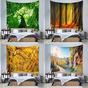 Bohemian nature landscape wall tapestries in various seasonal forest and waterfall designs