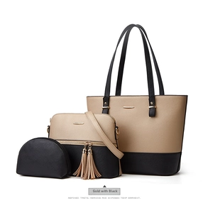 Detailed set of 3 cross-grain leather bags including tote, crossbody, and coin purse