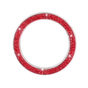 Car engine start button crystal ring sticker with red rhinestones on silver metal frame