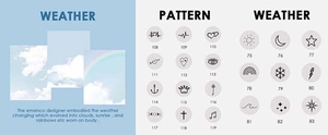 Detail view of 9mm gold-plated stainless steel charms with weather and icon patterns