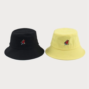 Unisex cotton bucket hat set with watermelon embroidery in black and yellow colors
