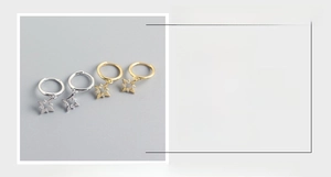 Detailed specs of S925 sterling silver star hoop earrings in gold and platinum finishes