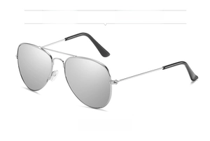 Classic silver aviator sunglasses for kids with mirrored lenses and double bridge detail