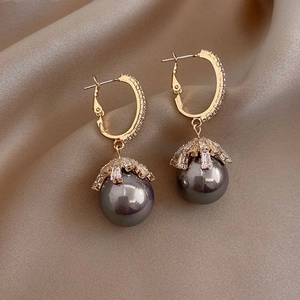 Zircon Artificial Pearl Drop Earrings With Silver Earring Post Copper Vintage Elegant Geometric Jewelry For Women