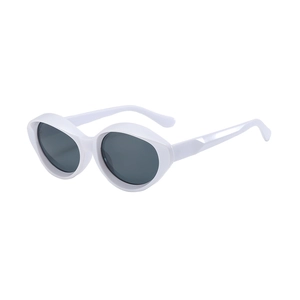 Retro white cat-eye sunglasses with oval frames and dark lenses for UV protection