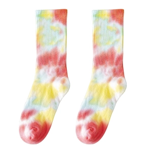 Vibrant tie-dye mid-calf cotton socks with colorful gradient street style pattern