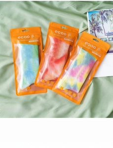 Tie-dye crew socks in orange individual frosted zipper bags with logo packaging