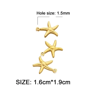Three gold hollow starfish pendants made of stainless steel with specific size dimensions