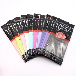 Fan-shaped display of multi-colored tissue gift wrapping paper sheets for DIY crafts