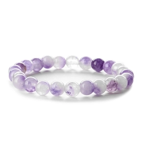 Natural purple agate and white chalcedony beaded bracelet for women on white background