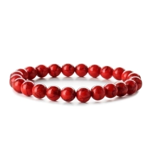 Red turquoise bead bracelet with 8mm round beads and black marble pattern on white base