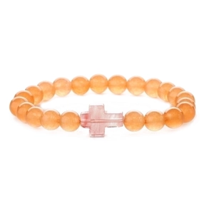 Natural stone turquoise bracelet with orange beads and purple agate cross pendant
