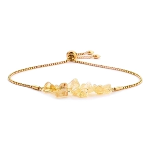 Minimalist stainless steel gold box chain bracelet with yellow crushed stone beads