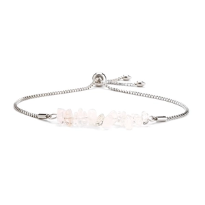 Detail of adjustable stainless steel box chain with pink crystal stones and slider