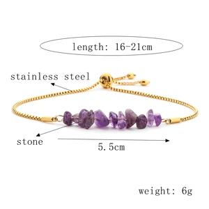 Detailed view of adjustable stainless steel gold chain with purple stone beads