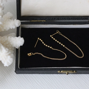 Minimalist long tassel bead chain earrings in 18K gold-plated titanium steel finish