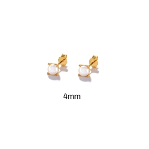Detailed view of 4mm classic pearl stud earrings with S925 sterling silver golden prongs