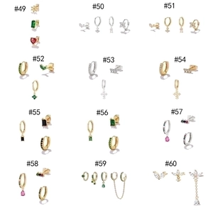 Mix of gold and silver brass earring sets with colorful zircons in geometric shapes