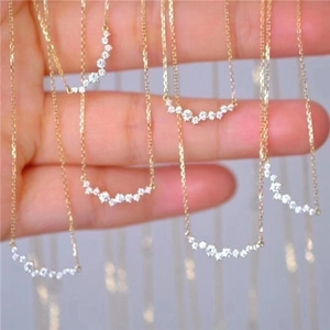 Minimalist S925 sterling silver gold-plated smile necklace with pavé zircon stones