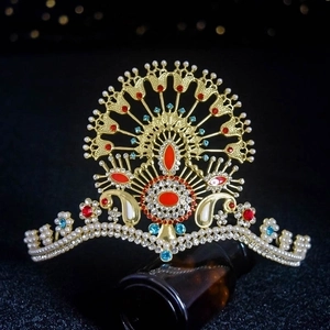 Luxury Bridal Crown Tiara Alloy Faux Artificial Pearl Rhinestone Peacock Fan Design Vintage Wedding Party Hair Accessories