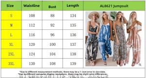 Größentabelle für Damen Jumpsuit AL8621 mit Brust und Länge Maße und Modellen