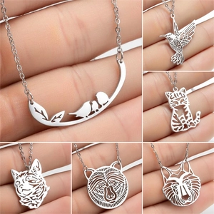 Pendant Necklace Stainless Steel Hollow Animal Bird Cat Bear Lion Pattern Clavicle Chain Minimalist Jewelry For Women