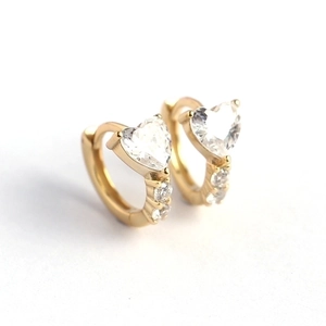 Elegant gold S925 silver heart shaped zircon hoop earrings with crystal drop stones