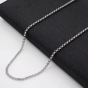 3mm stainless steel round pearl link chain necklace 50cm long in bright silver finish