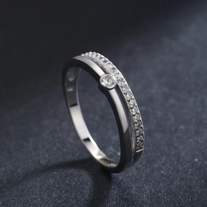 Minimalist double-layer S925 sterling silver ring with sparkling cubic zirconia accents