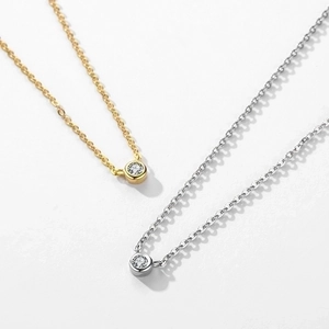 Minimalist S925 sterling silver necklaces with round zircon pendants in gold and silver