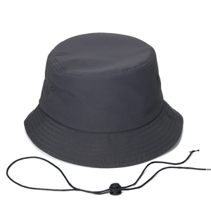 Quick-dry waterproof dark grey bucket hat with adjustable chin strap and wide brim