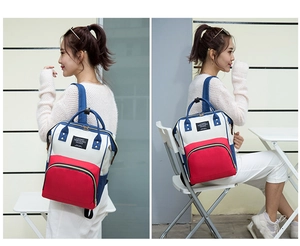Tricolor diaper backpack with large capacity and specialized baby bottle compartments
