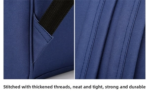 Macro shot of reinforced stitching and durable oxford fabric on the blue baby diaper bag