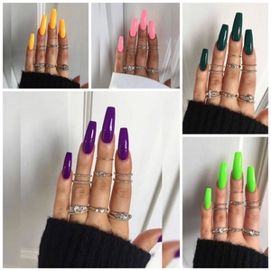 Uñas Postizas Largas Tipo Ataúd Color Sólido Brillante Ballerina Cobertura Completa Extraíble Manicura DIY Para Mujeres