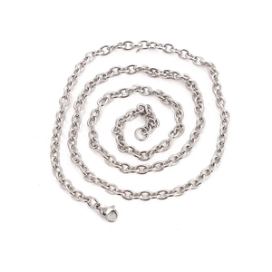 Silver stainless steel O-chain necklace with lobster clasp in a spiral arrangement