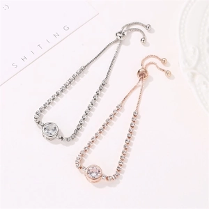 Adjustable rose gold and silver heart zircon tennis bracelets with slide closure