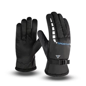 Winter thermal sports gloves with non-slip texture for cycling and skiing in black