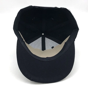 Internal structure of black flat brim hip hop baseball cap with cotton panels