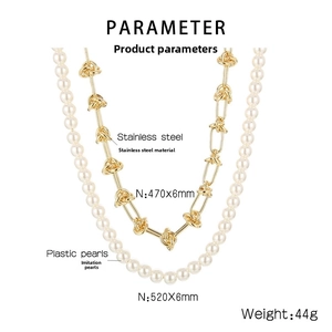 Détails du collier double couche en acier inoxydable à nœuds et perles avec dimensions