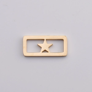 Polished golden stainless steel rectangular charm with hollow star pattern for DIY jewelry