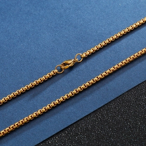 Polished gold stainless steel box chain necklace for men featuring a lobster clasp closure