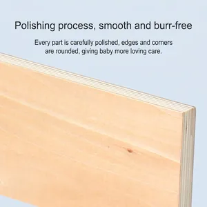 Close-up of polished Montessori wooden board with smooth rounded edges and layered texture