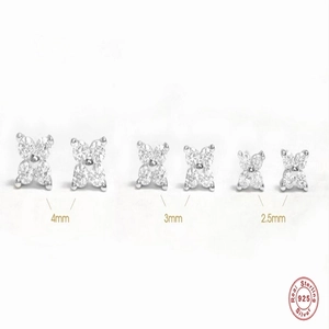 S925 Sterling Silver petal stud earrings with cubic zirconia in 2.5mm, 3mm and 4mm