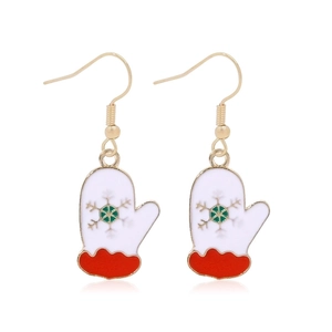 Christmas glove earrings in white enamel with red trim and green snowflake pattern