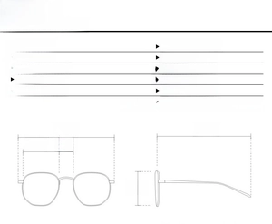 Detailed size chart for round sunglasses showing frame width and lens dimensions