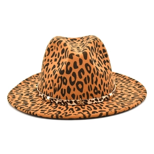 Leopard Print Fedora Hat Wide Brim Cotton Polyester Woolen Feel Metal Star Decor Outdoor Fashion Jazz Hat Unisex