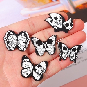 Skull butterfly moth enamel pins 5pcs set for punk dark style denim jackets accessory
