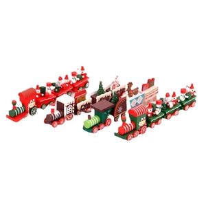Set of four wooden Christmas trains featuring Santa, snowman, and reindeer festive decor