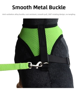 Detailed view of the mesh pet harness with durable alloy buckle and 360-degree swivel hook